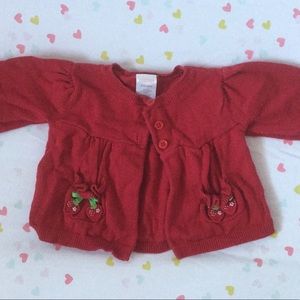 Gymboree 3/6 month long sleeve Red sweater strawberry details on pocket